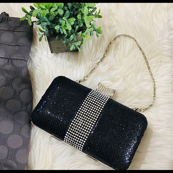 CRYSTAL ENCRUSTED EVENING BAG beaded EVENING BAG black w chain TIMELESS CLASSIC - Picture 3 of 10